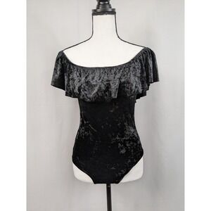 Velvet Bodysuit Black Off The Shoulder Whimsigoth Gothic Romantic Holiday A076